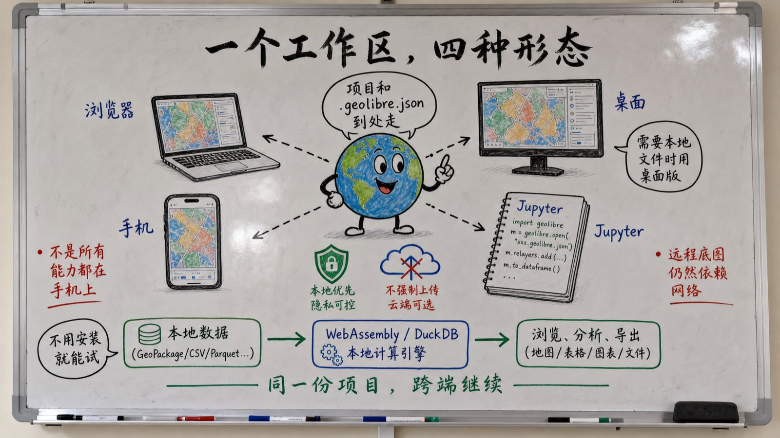 GeoLibre 趣味创作白板:浏览器、桌面、手机和 Jupyter 跨端继续
