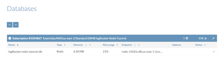 图 3：包含 30MB 免费层的终结点 URL 的订阅。