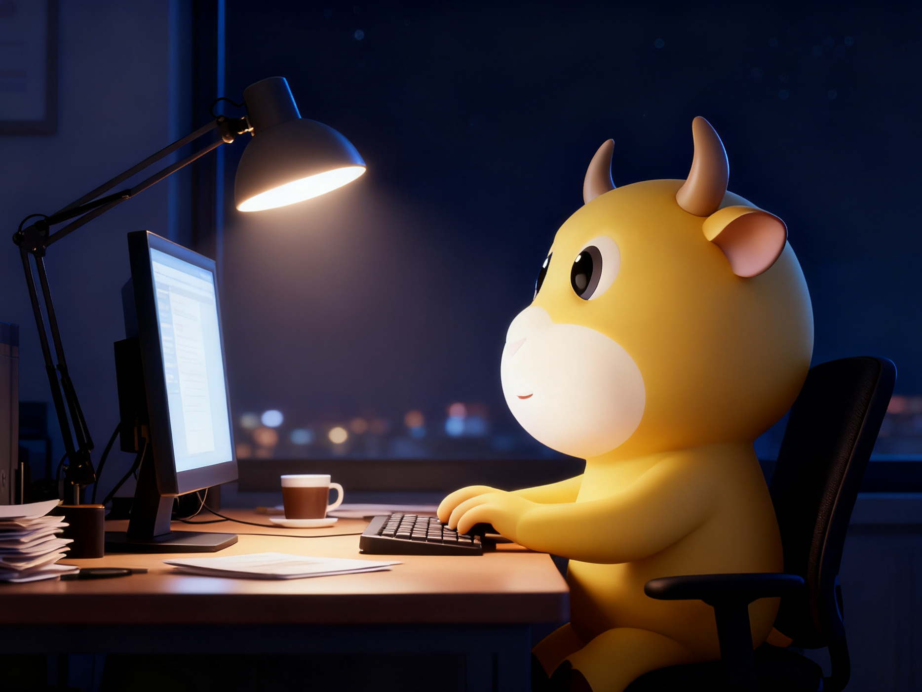 上班时的泡泡牛圆