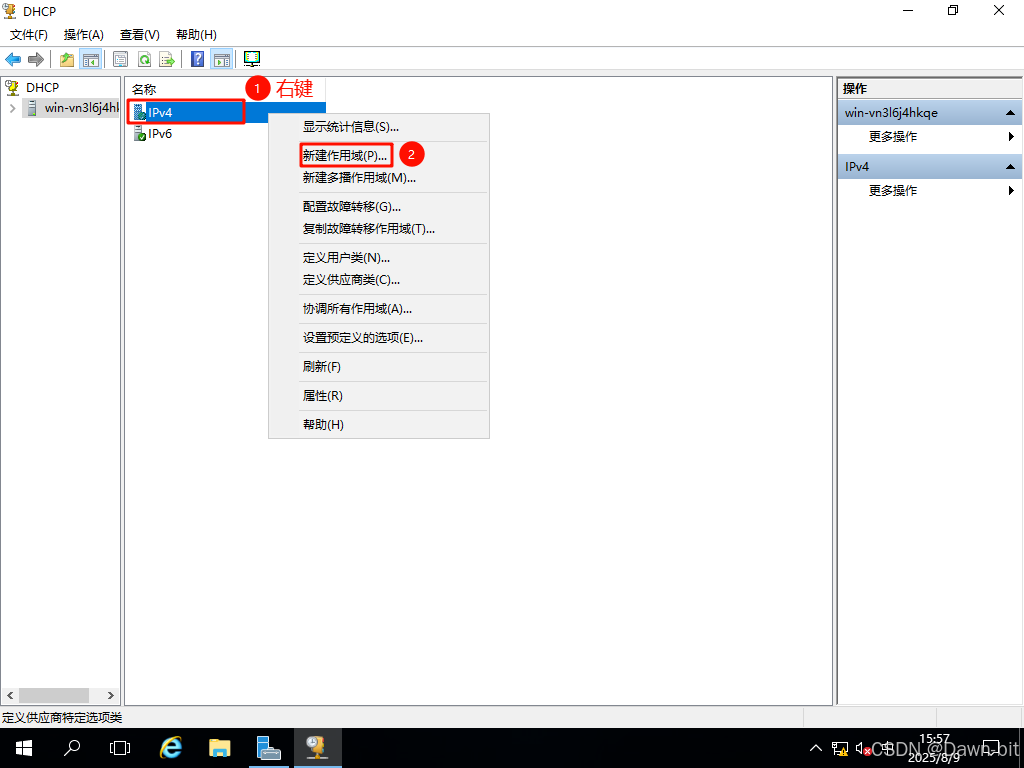 新建 IPv4 DHCP 作用域
