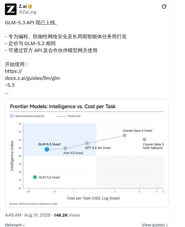 GLM-5.3 API 正式上线:定价与 GLM-5.2 持平