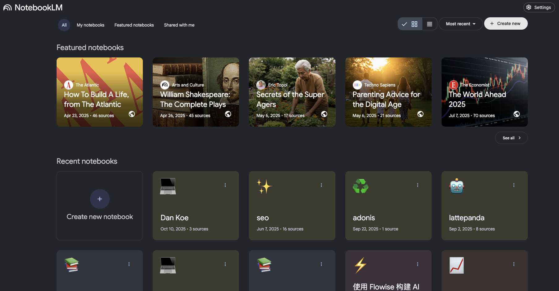 notebooklm的首页