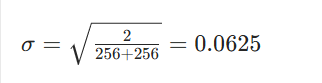 σ=256+2562​​=0.0625