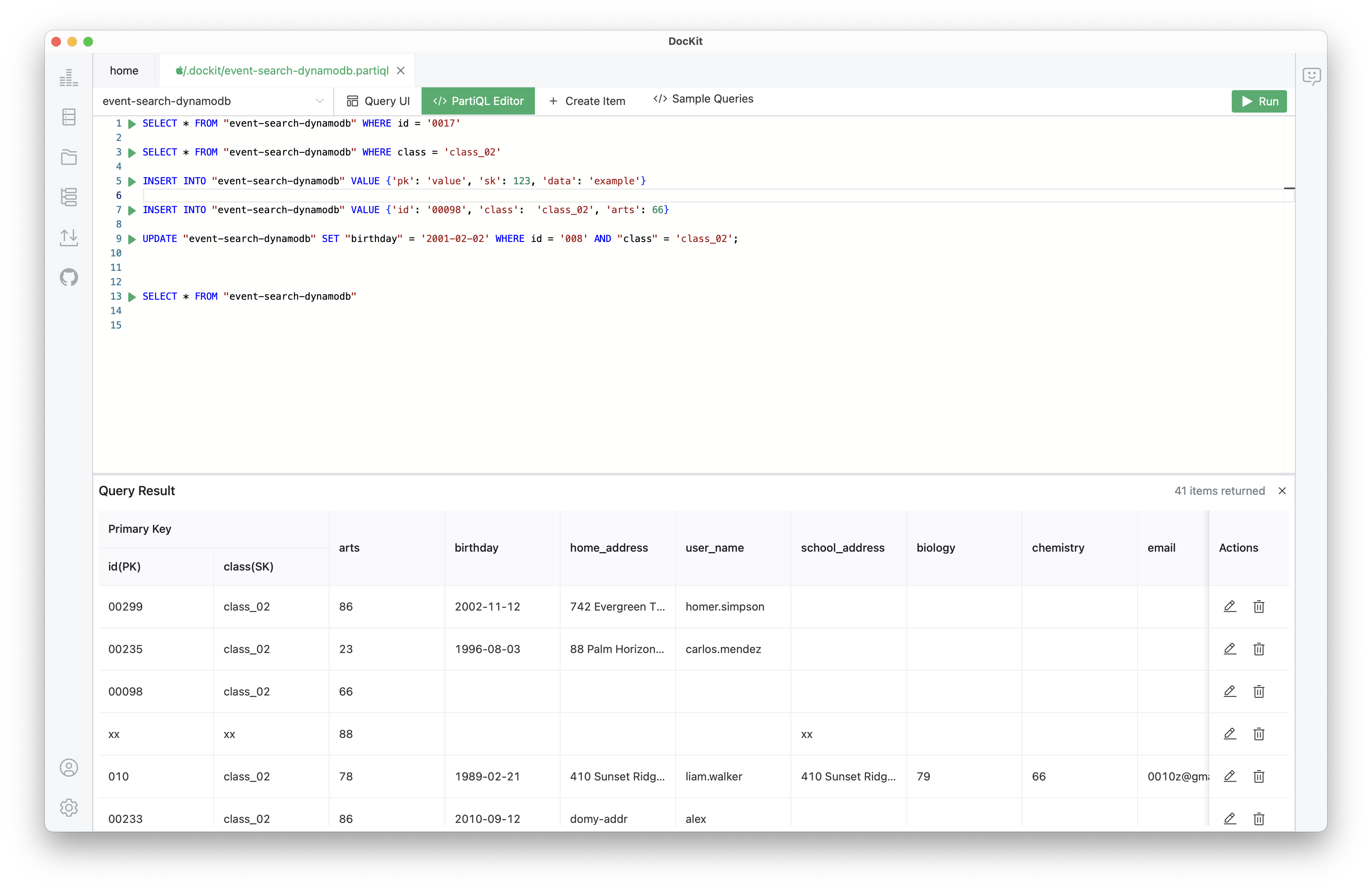 DocKit DynamoDB PartiQL UI