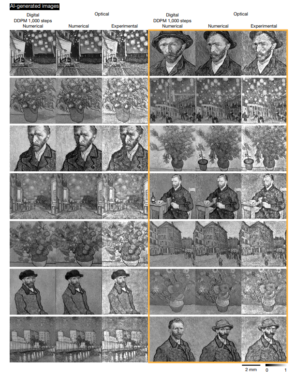 Higher-res snapshot optical model: monochrome Van Gogh art vs. teacher diffusion model (1,000 steps)