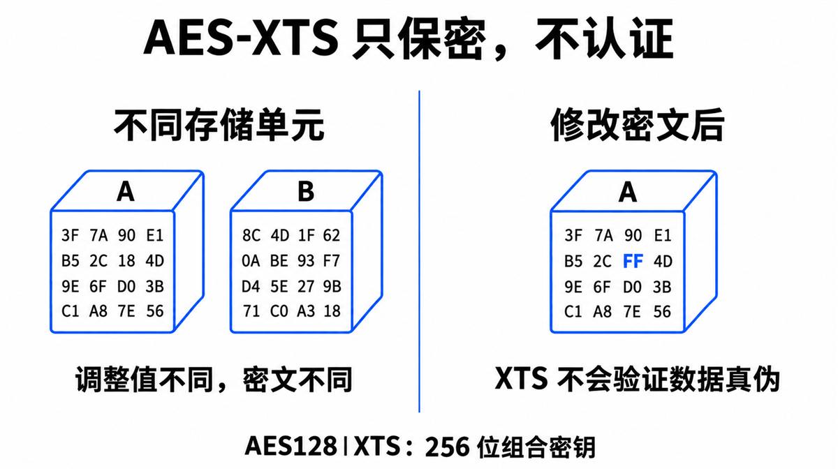 AES-XTS 保密与认证边界图
