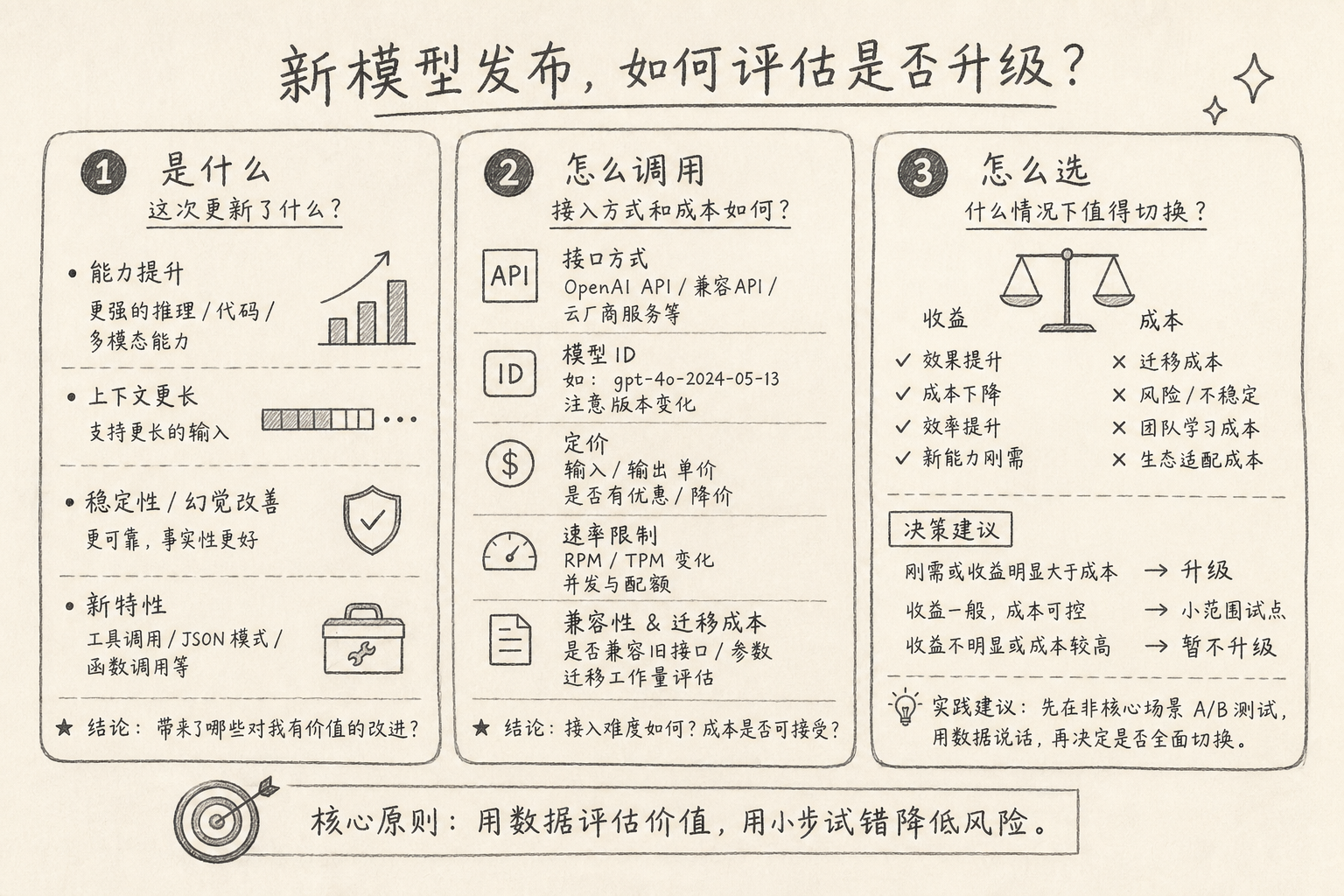 评估新模型的三个问题