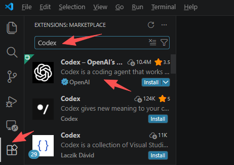 Codex 面板配置界面
