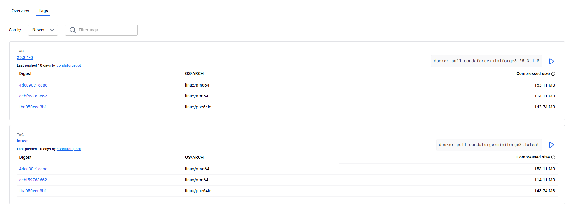 miniforge3镜像tag列表