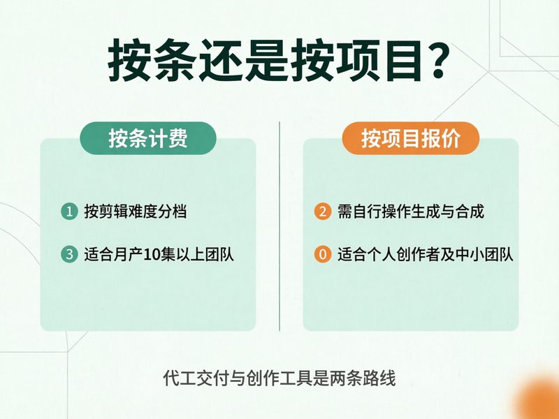 5个平台的计费方式分为按条和按项目两类，但月产1集和月产30集时最省钱的模式并非同一个。