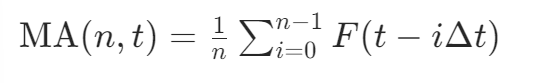 [
\text{MA}(n,t) = \frac{1}{n}\sum_{i=0}^{n-1}F(t-i\Delta t)
]