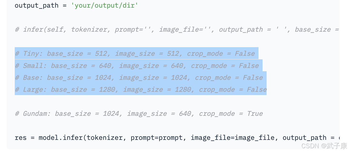 官方的代码示例 Tiny Small Base Large