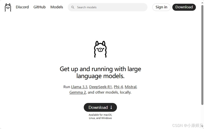 图4.1  Ollama官网首页