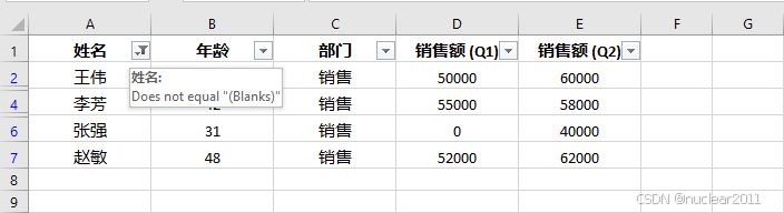 Python 在Excel中应用和取消多种不同类型的数据筛选