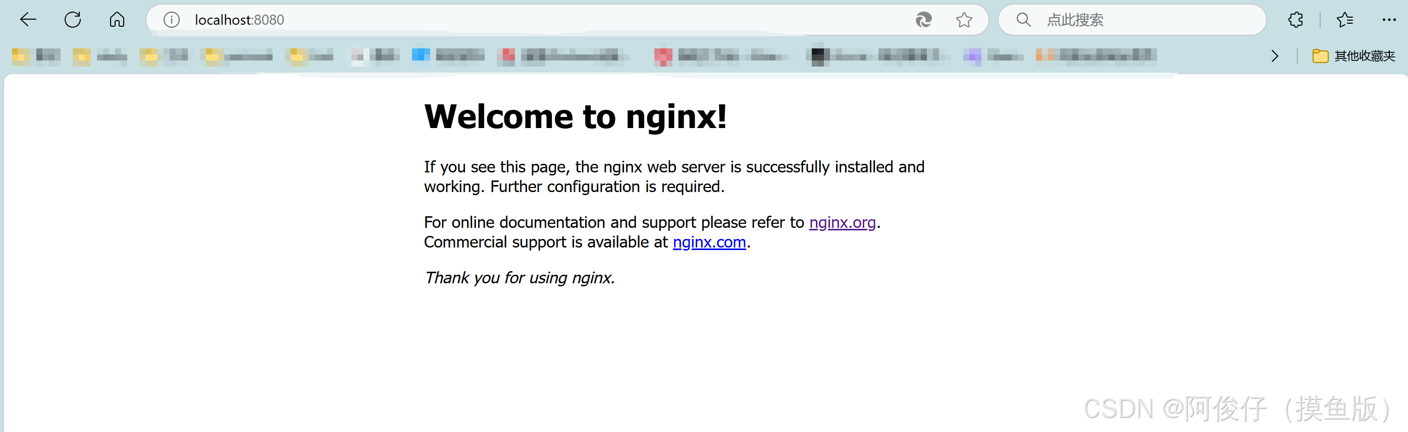在浏览器访问 http://localhost，若显示 Welcome to nginx! 则成功