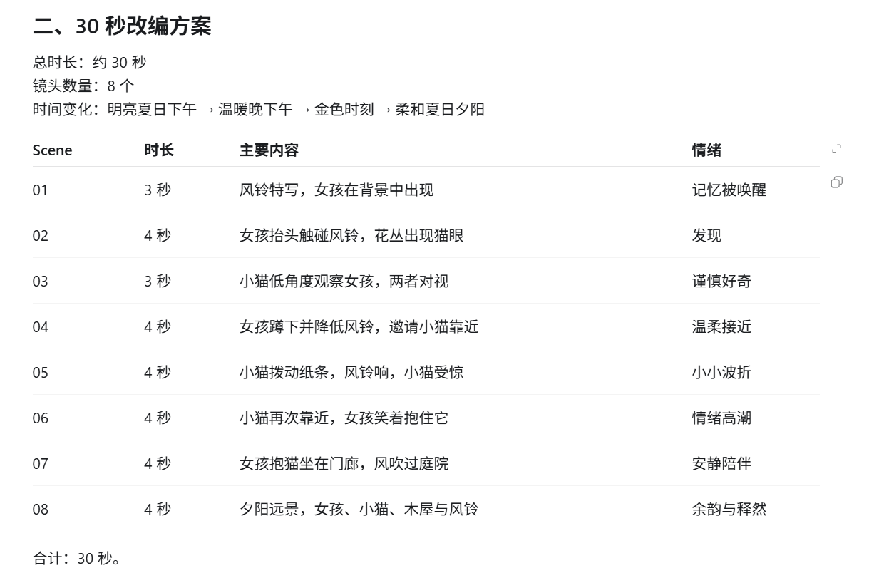 Codex 读取 article.md 后输出的故事分析、角色设定和分镜规划