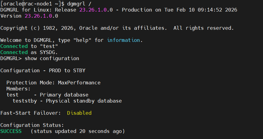 Oracle AI Database 26ai Data Guard Creation