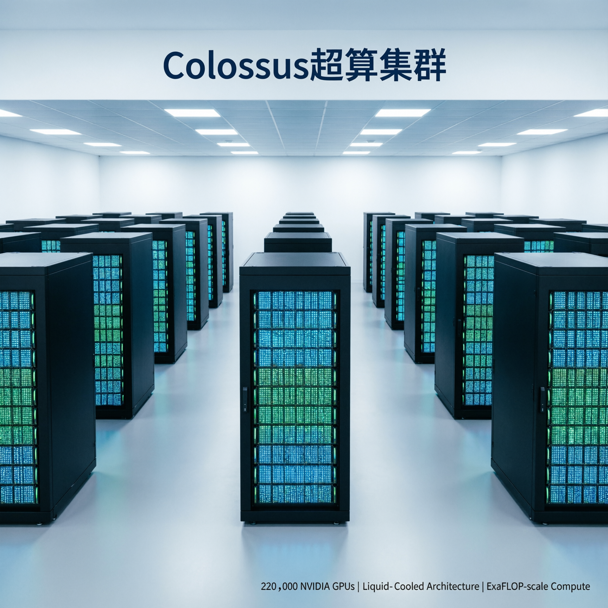 Colossus超算中心与英伟达GPU阵列科技感插画