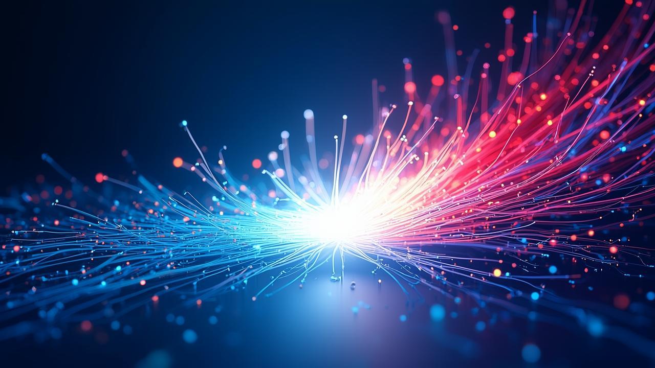 Abstract fusion of information—countless glowing c