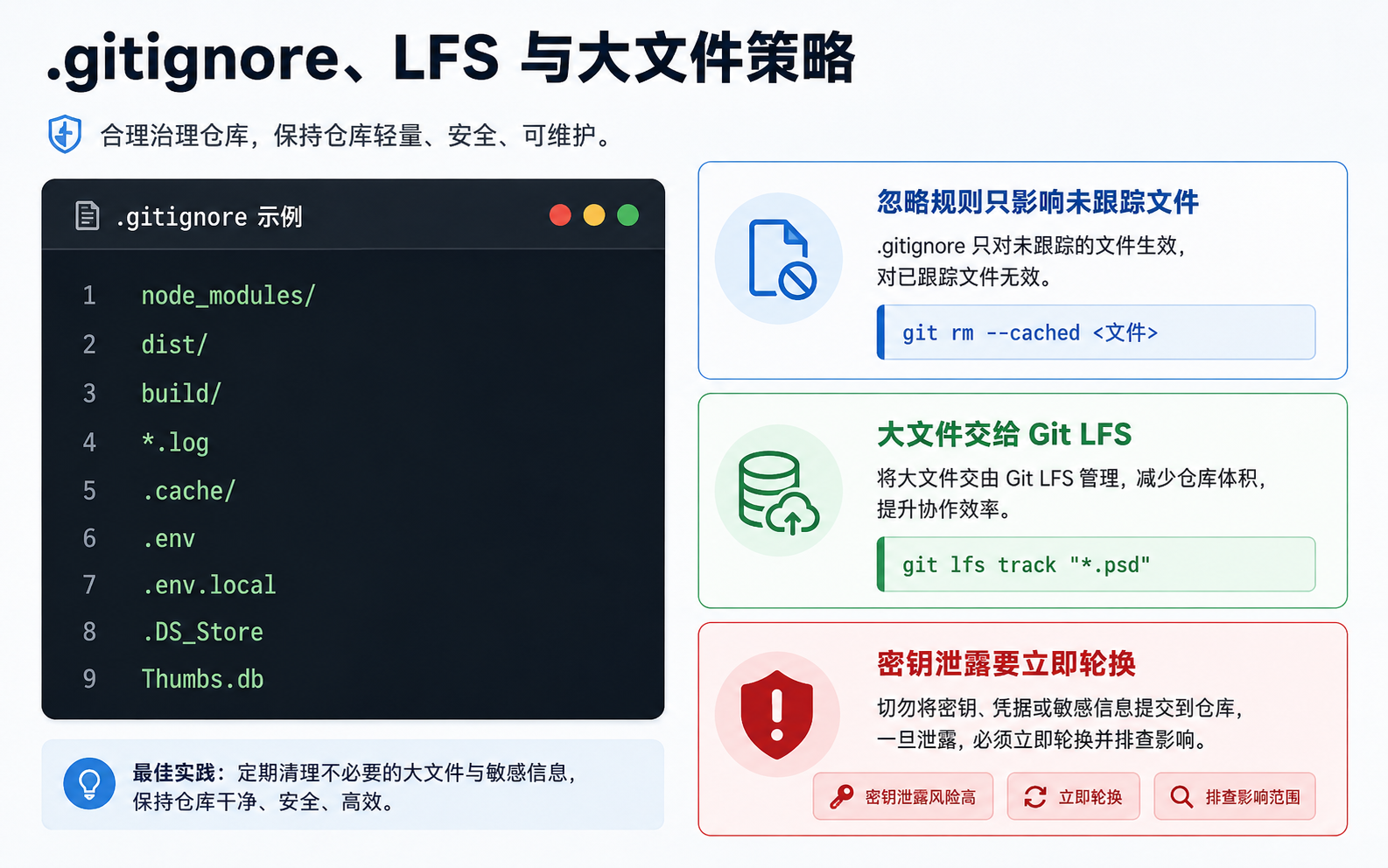 图 10：.gitignore、LFS 与大文件策略