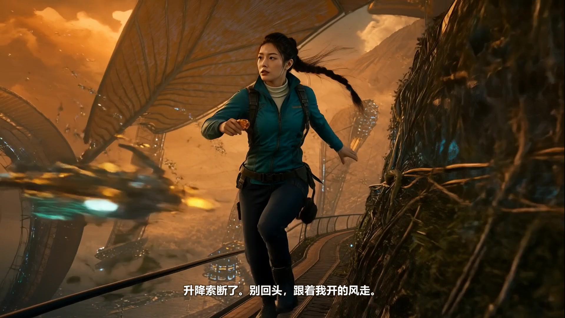 迁徙系统工程师沿候鸟塔外环平台奔跑