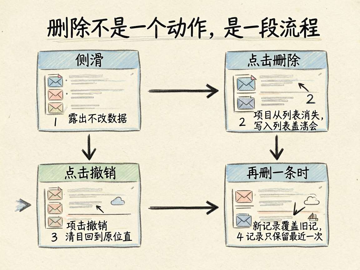 基于文章中“删除不是一个动作，是一段流程”这一段，绘制一张手绘流程图，表现 HarmonyOS7 侧