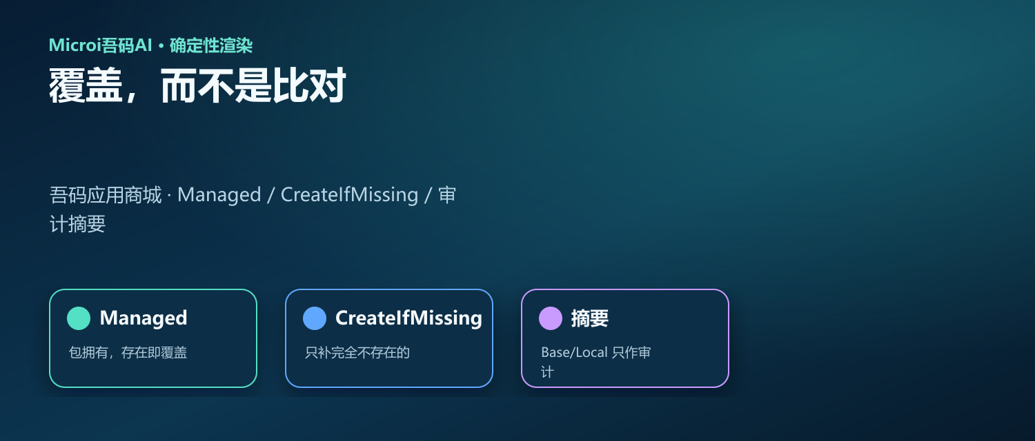 Managed 覆盖、CreateIfMissing 所有权与审计摘要
