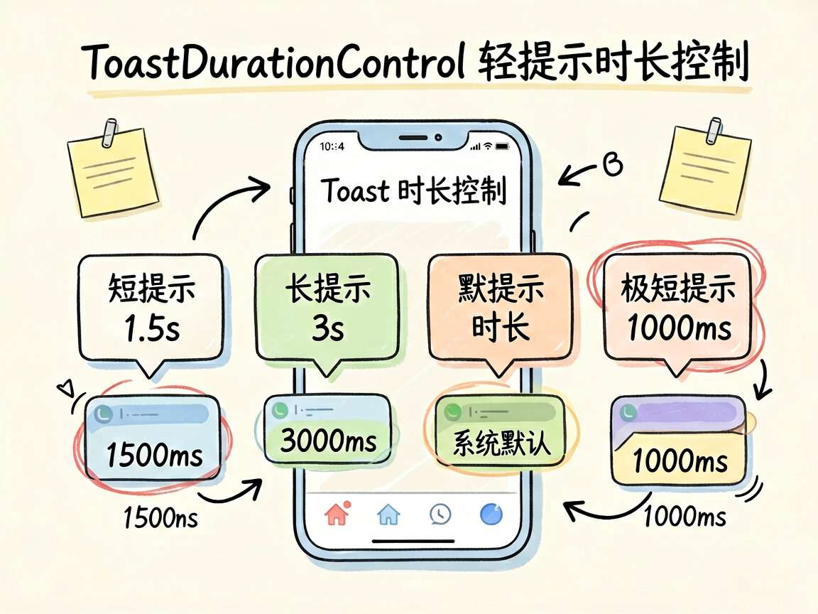 为一篇 HarmonyOS7 教程文章绘制手绘笔记风信息图，主题是“ToastDurationCon