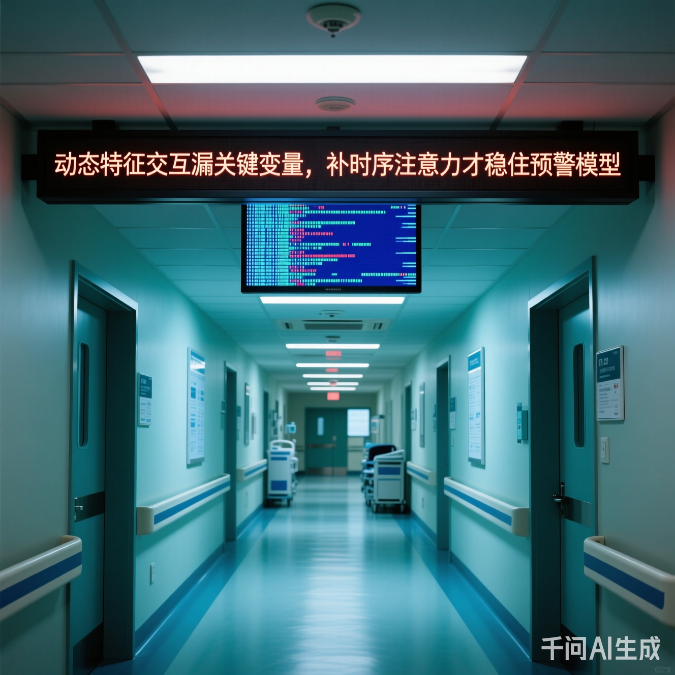 医院走廊里的电子屏幕显示乱码