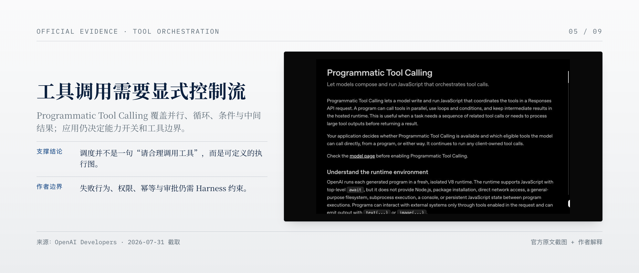 OpenAI Programmatic Tool Calling 官方说明：并行、循环、条件与应用控制边界