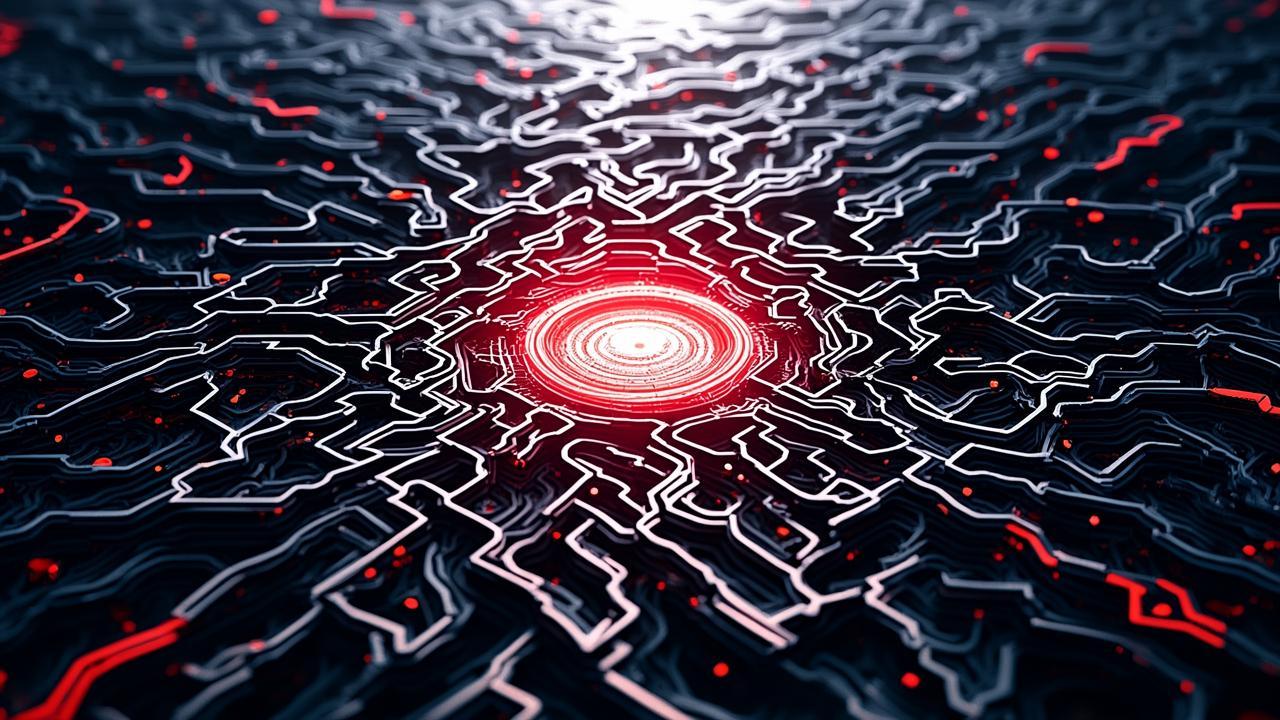 Abstract logic maze imagery: complex black and whi
