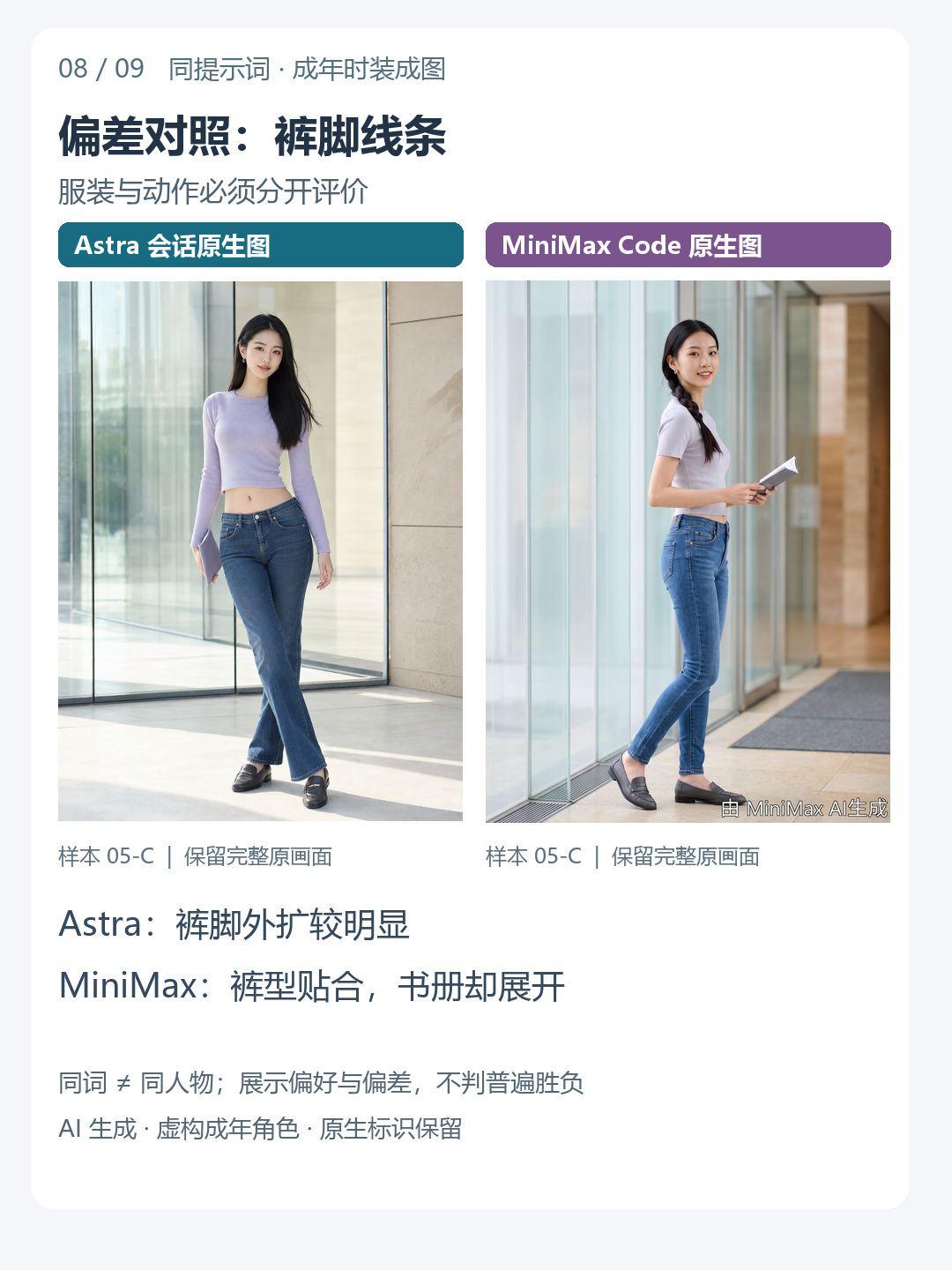 偏差对照:裤脚线条