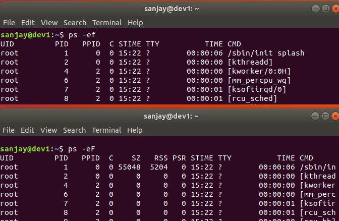 ps -ef and ps -af commands