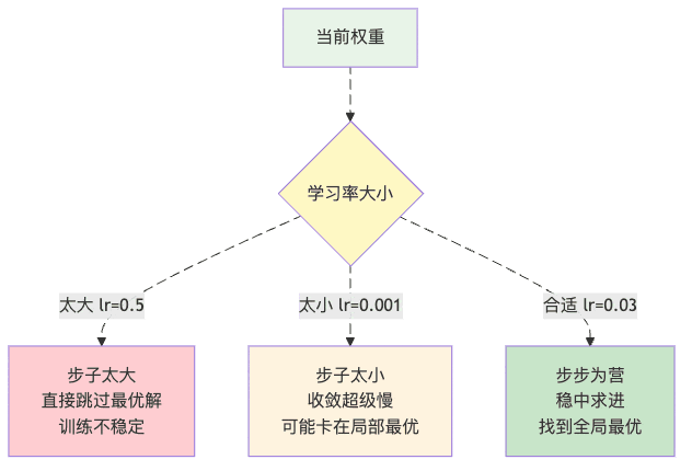 图3：学习率就像教孩子的节奏感，太快太慢都不行
