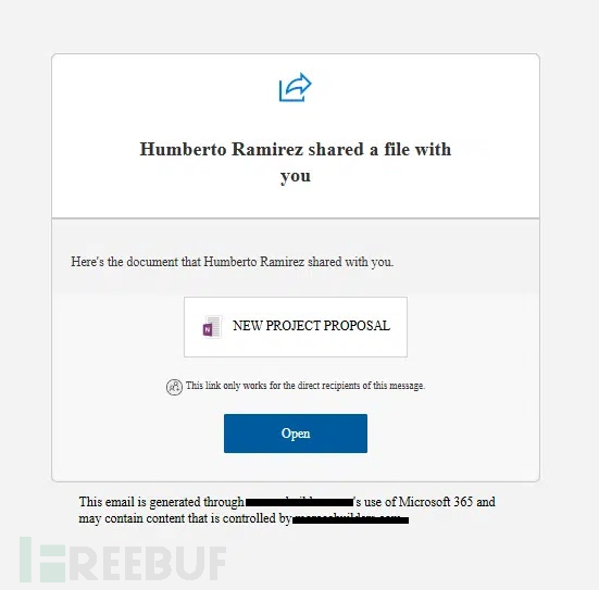 SharePoint钓鱼邮件中嵌入的链接（来源：Cyberproof）