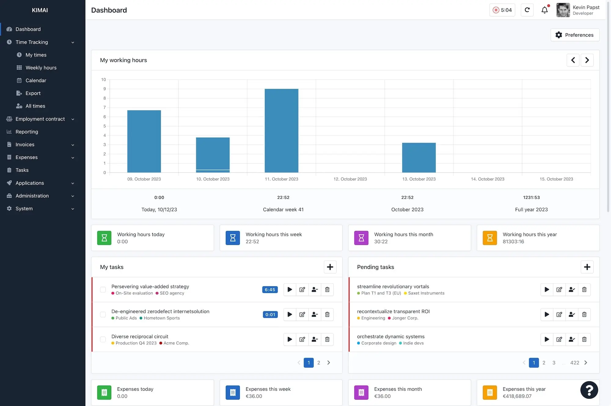 Kimai - Open Source time-tracker