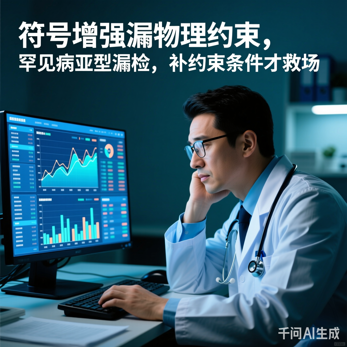 医生在电脑前盯着满屏数据发呆