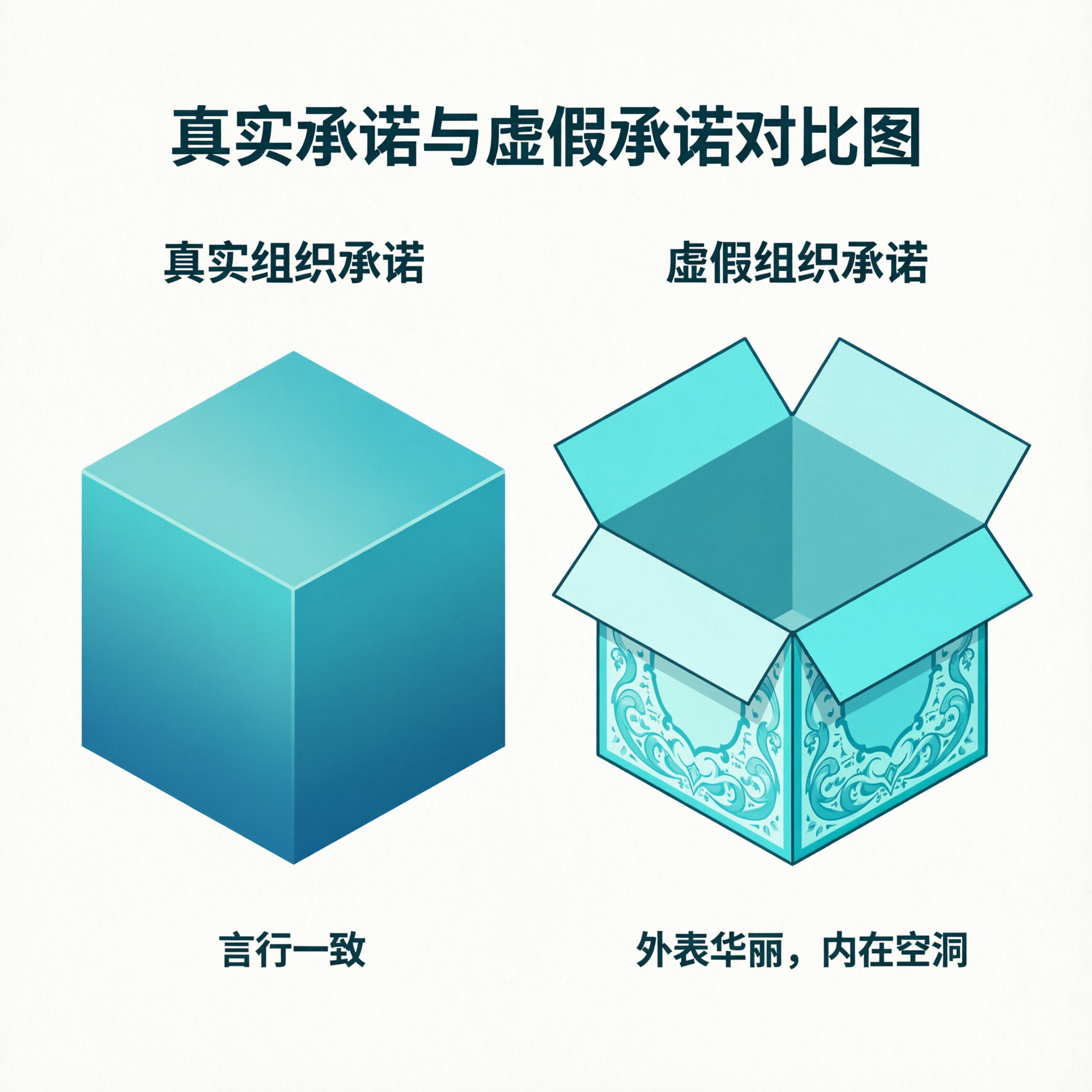 组织承诺与人才引力对比图,真实承诺vs虚假承诺,Flat UI风格