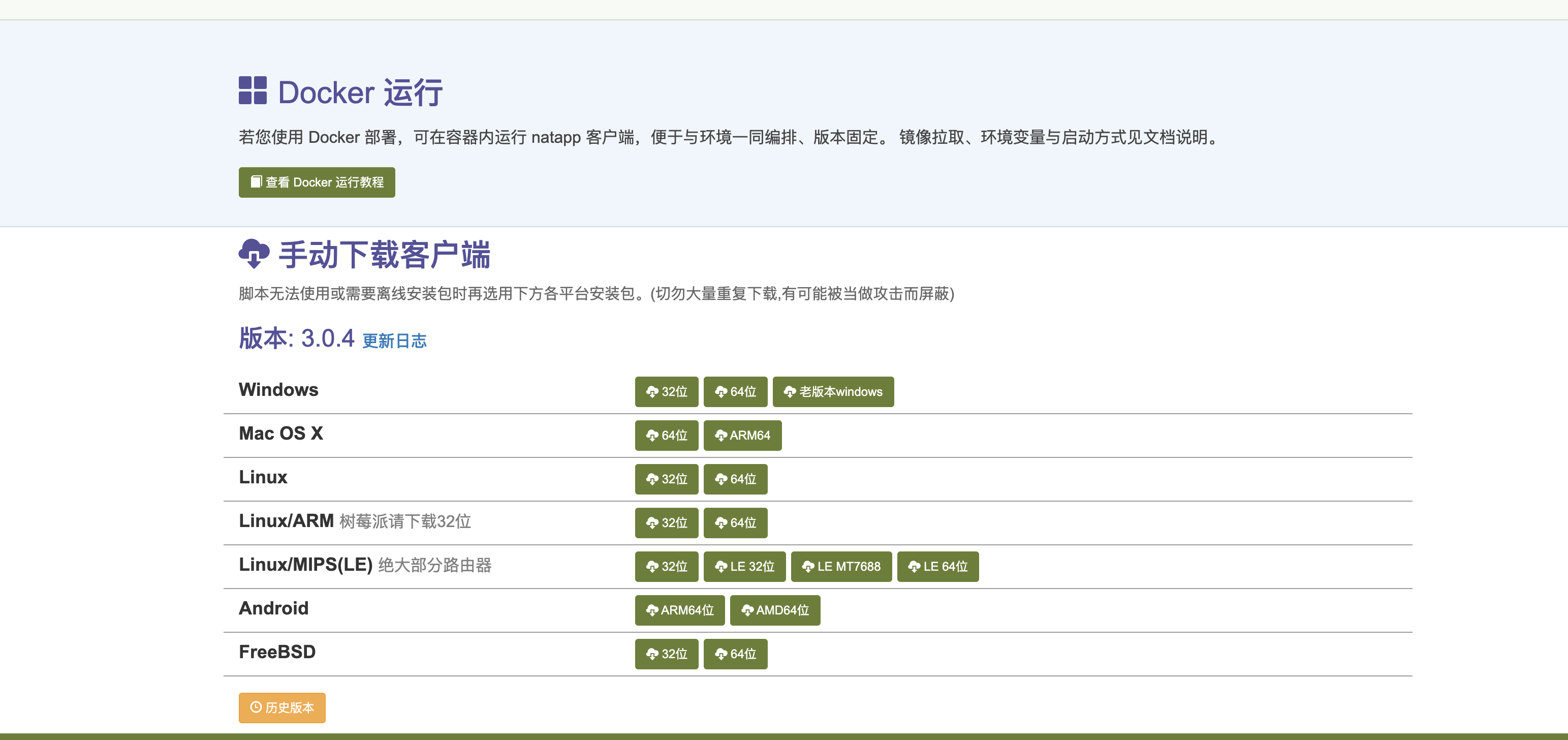 Docker 运行与各平台手动下载选项