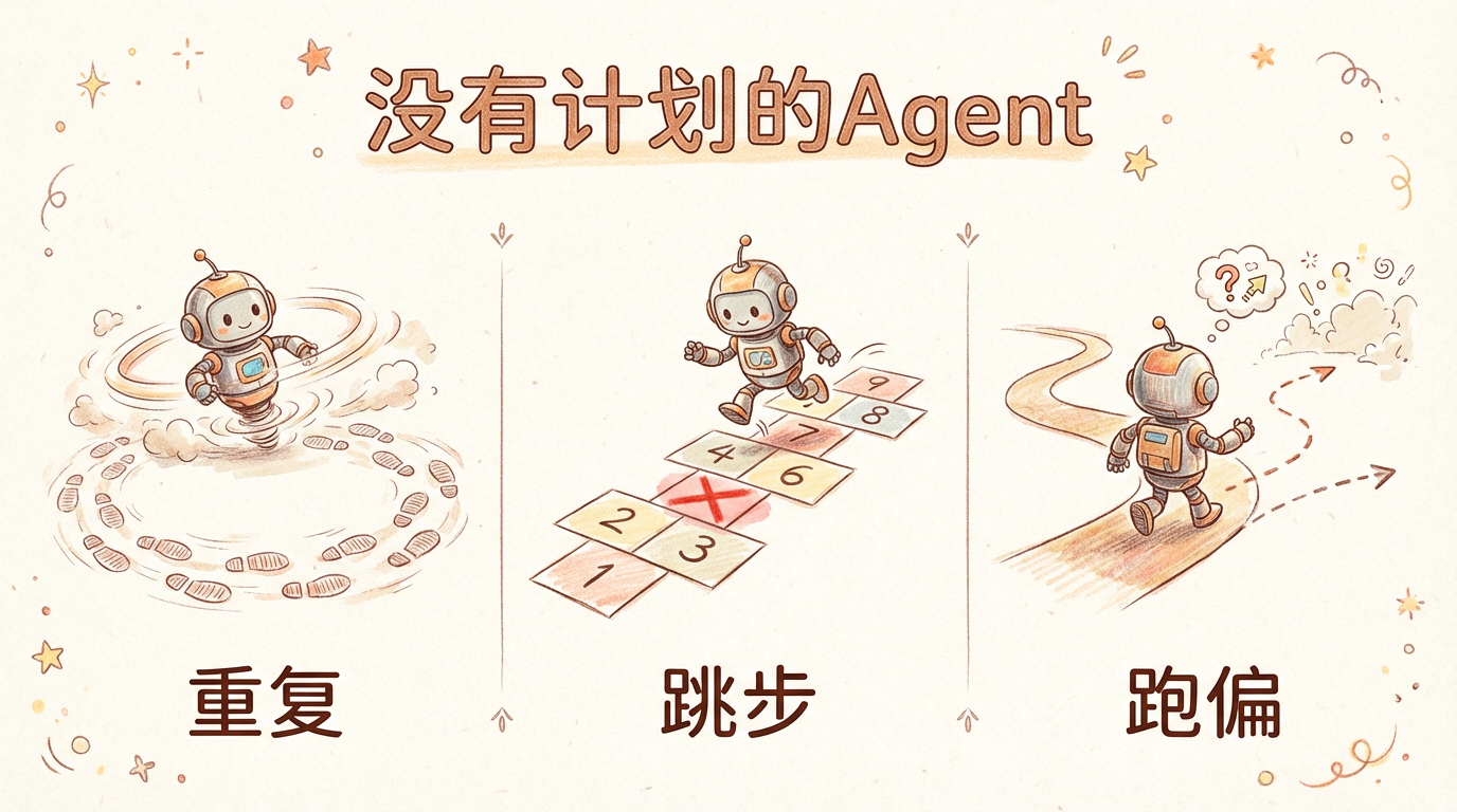 没有规划的Agent：重复、跳步、跑偏