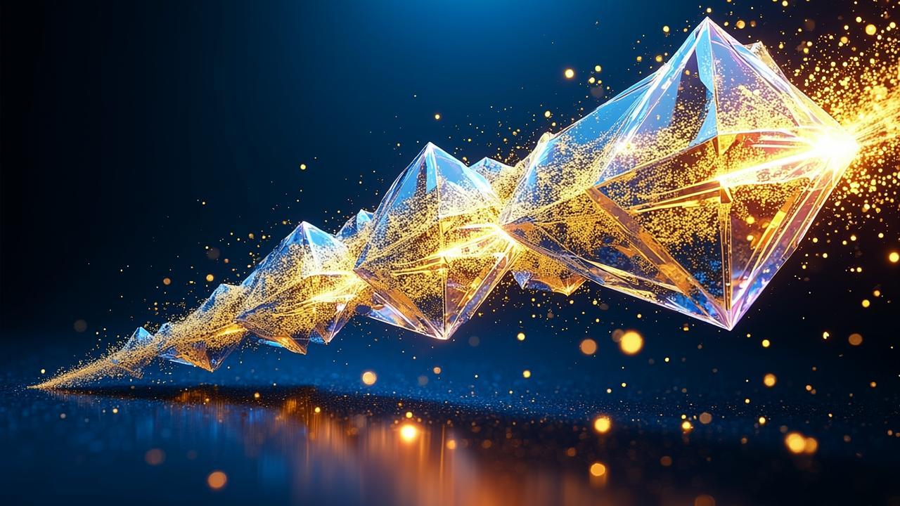 Abstract data flow imagery: golden light particles