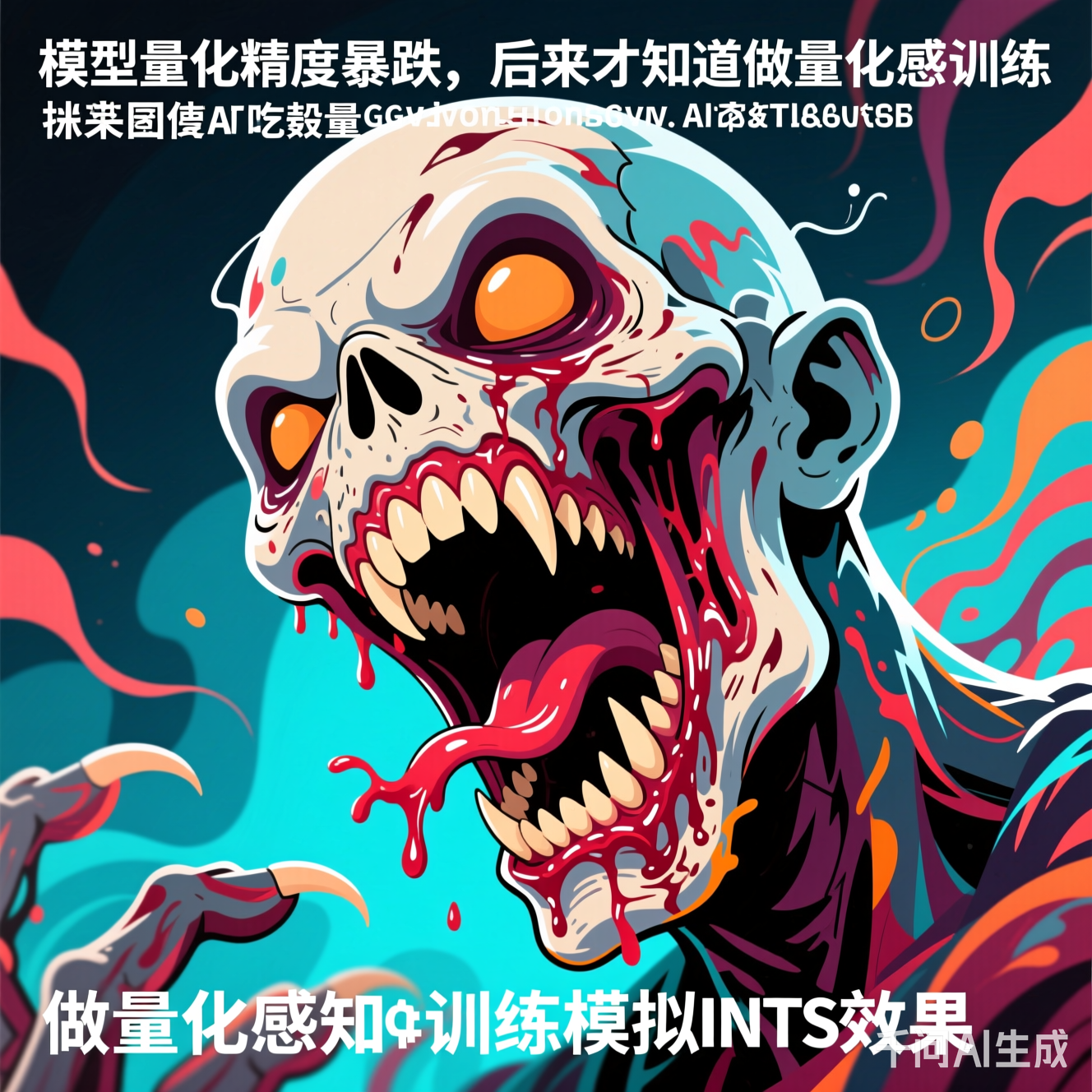 抽象风格的AI吃人插画