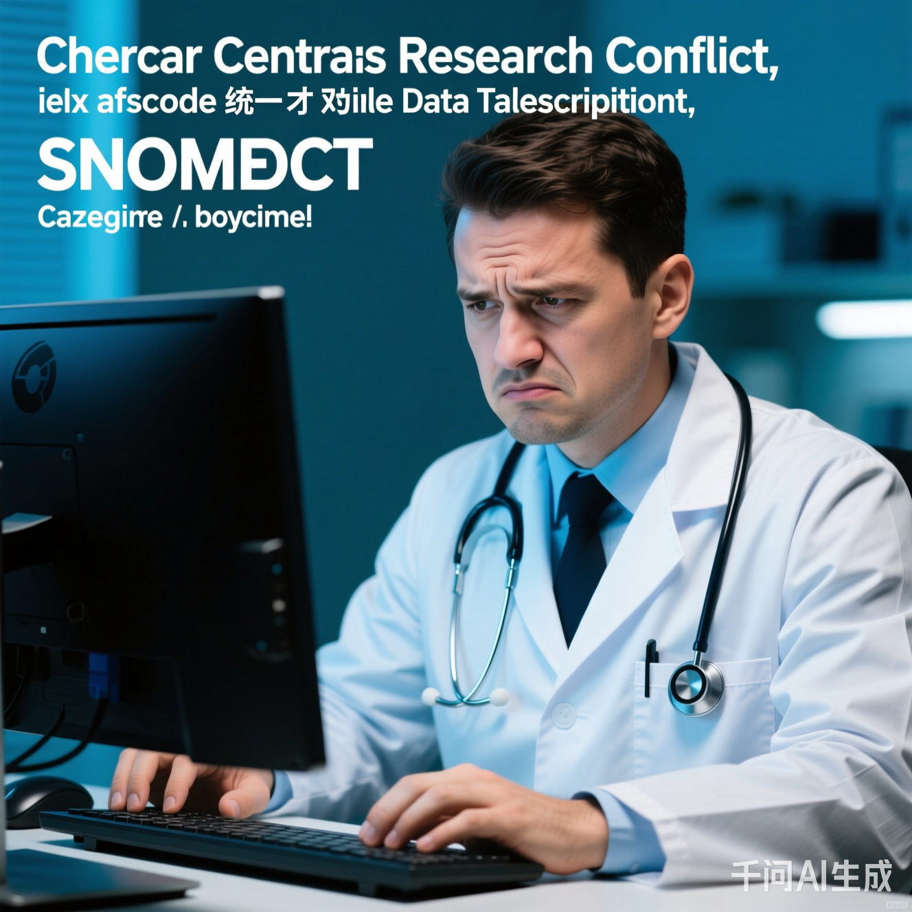 医生对着电脑皱眉