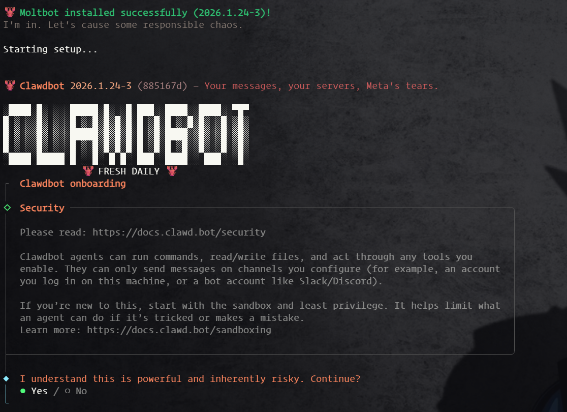 Clawdbot 安装成功 - AI 机器人配置向导