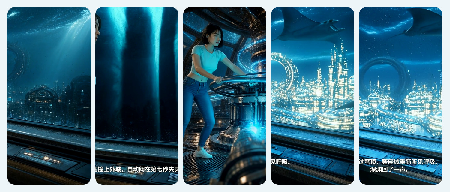 原创科幻短片深海脉冲从压力波、声学环到城市复亮的五联电影画面