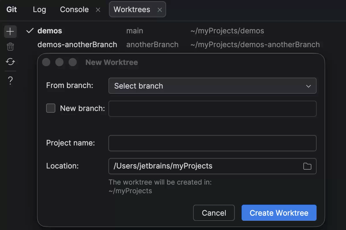 Git Worktrees 创建界面