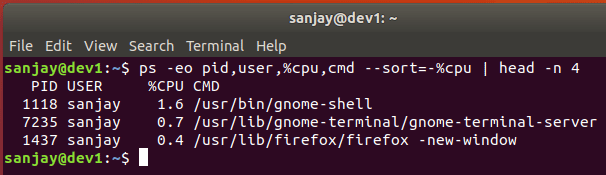 ps output sort by CPU usage