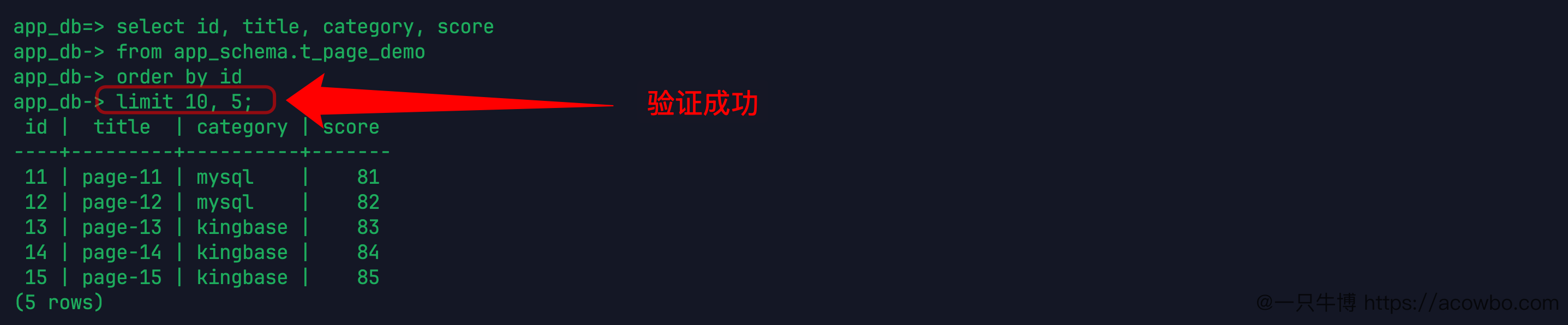 验证 MySQL limit 逗号写法