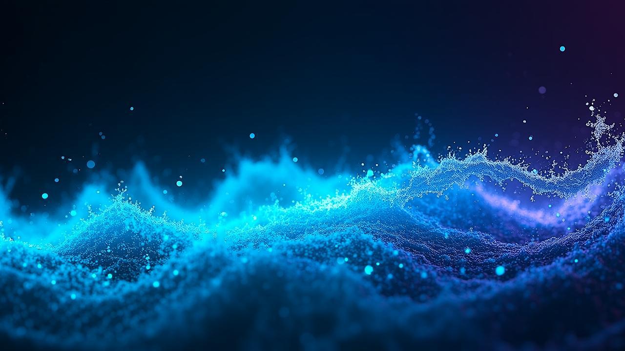 Abstract data flow imagery: glowing cyan lines wea