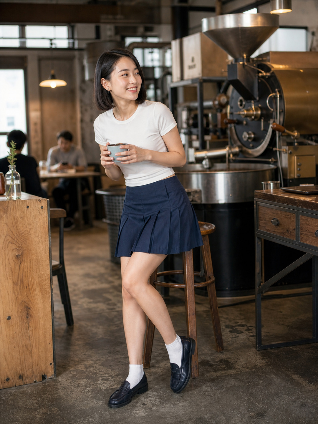 酒店大堂中的藏蓝成年百褶裙时装